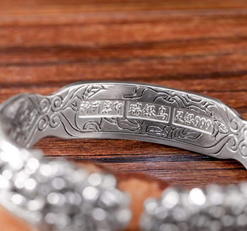 純銀　足銀999.55g 繁花似錦—平安喜樂純銀999足銀手鐲– Homehere